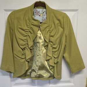 Anthropologie Light Green Ruffled Blazer